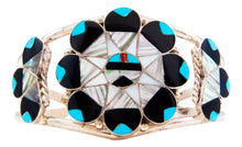 Load image into Gallery viewer, Zuni Native American Turquoise Coral Inlay Sunface Bracelet by Dishta SKU232724