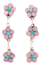 Load image into Gallery viewer, Zuni Native American Turquoise and Pink Shell Flower Earrings by Lowsayate SKU232810