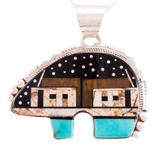 Load image into Gallery viewer, Navajo Native American Turquoise Jet Inlay Bear Pendant Necklace by Ray Jack SKU232822