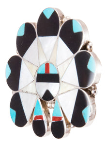 Zuni Native American Turquoise Inlay Sunface Pin Pendant by Dishta SKU232848