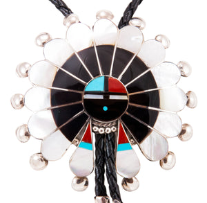 Zuni Native American Turquoise Inlay Sunface Bolo Tie by Lonjose SKU232852