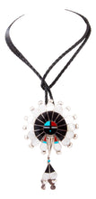 Load image into Gallery viewer, Zuni Native American Turquoise Inlay Sunface Bolo Tie by Lonjose SKU232852