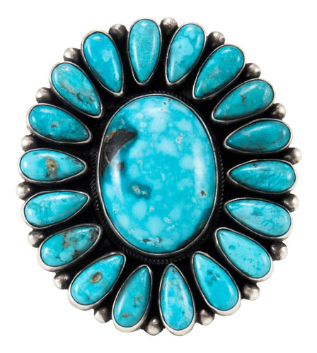 Navajo Native American Blue Moon Turquoise Cluster Ring Size 8 1/4 by Tom SKU232867
