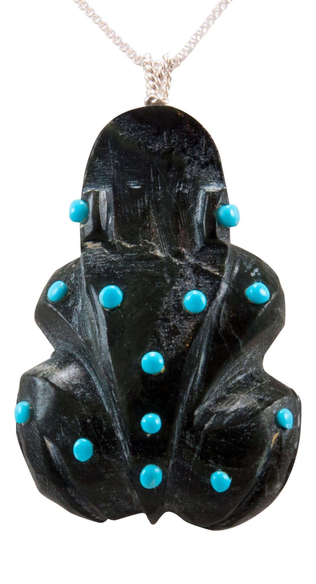 Zuni Native American Serpentine Frog Fetish Pendant Necklace by Lawaka SKU232913