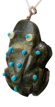 Load image into Gallery viewer, Zuni Native American Serpentine Frog Fetish Pendant Necklace by Lawaka SKU232914