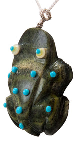 Zuni Native American Serpentine Frog Fetish Pendant Necklace by Lawaka SKU232914