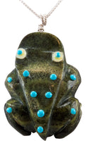 Load image into Gallery viewer, Zuni Native American Serpentine Frog Fetish Pendant Necklace by Lawaka SKU232914