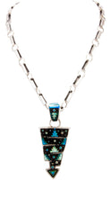 Load image into Gallery viewer, Navajo Native American Onyx and Lap Opal Pendant by House with Sterling Chain by Lee SKU232915