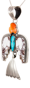 Navajo Native American Turquoise Thunderbird Pendant Necklace by Willeto SKU232984
