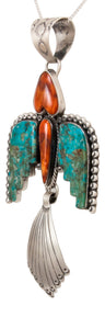 Navajo Native American Turquoise Thunderbird Pendant Necklace by Willeto SKU232985