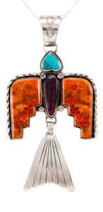 Navajo Native American Turquoise Thunderbird Pendant Necklace by Willeto SKU232986