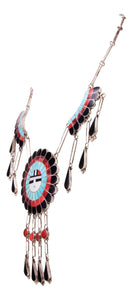 Zuni Native American Turquoise Inlay Sunface Necklace and Earrings SKU232996