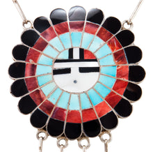 Load image into Gallery viewer, Zuni Native American Turquoise Inlay Sunface Necklace and Earrings SKU232996