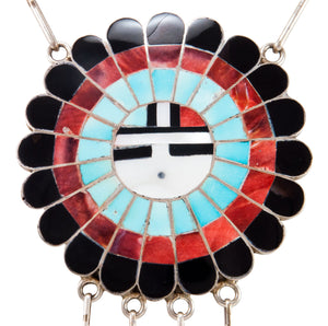 Zuni Native American Turquoise Inlay Sunface Necklace and Earrings SKU232996