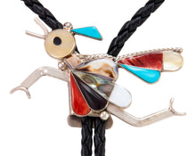 Load image into Gallery viewer, Zuni Native American Turquosie Inlay Roadrunner Bolo Tie by Edakkie SKU233030
