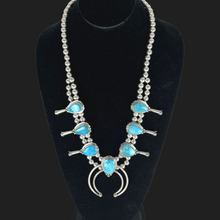 Load image into Gallery viewer, Navajo Native American Kingman Turquoisoe Squash Blossom Necklace SKU 233048