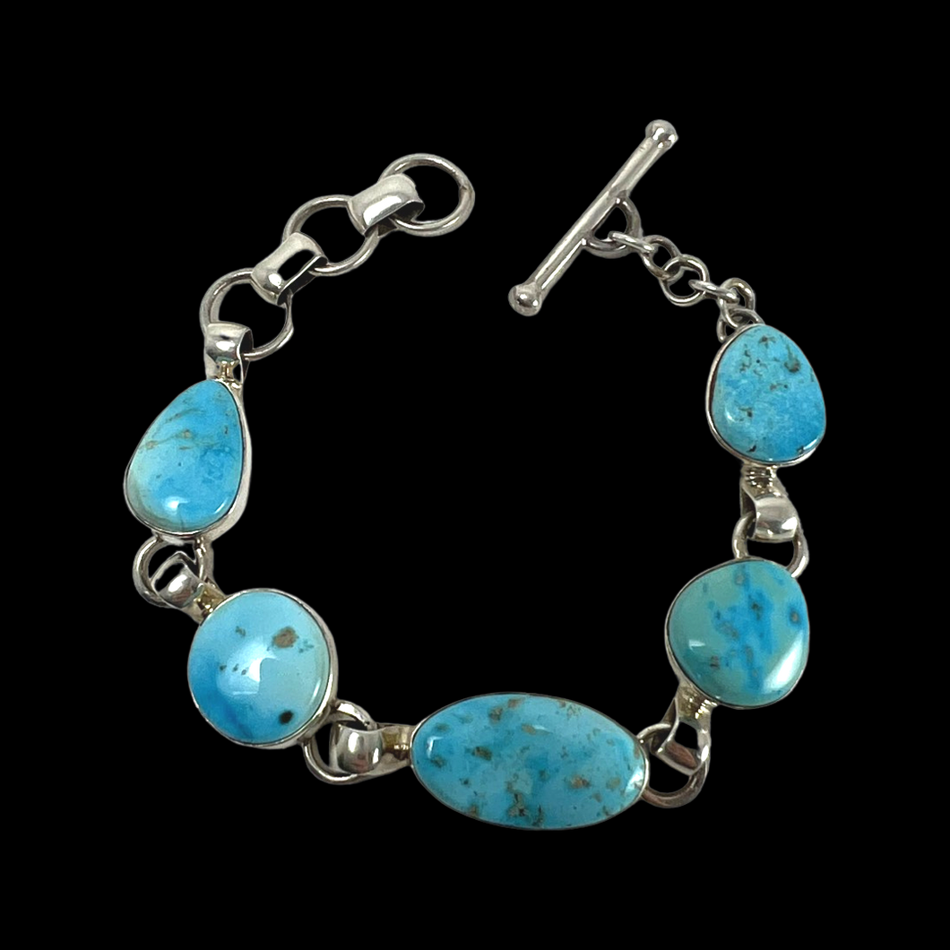 Navajo Native American Kingman Turquoise Link Bracelet by Lyle Piaso SKU 233062