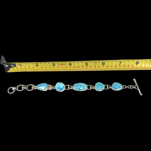 Navajo Native American Kingman Turquoise Link Bracelet by Lyle Piaso SKU 233062