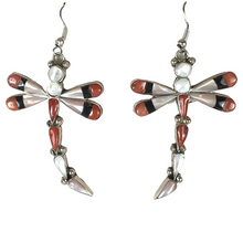 Load image into Gallery viewer, Zuni Native American Coral and Shell Dragonfly Earrings by Ahiyite  SKU232806