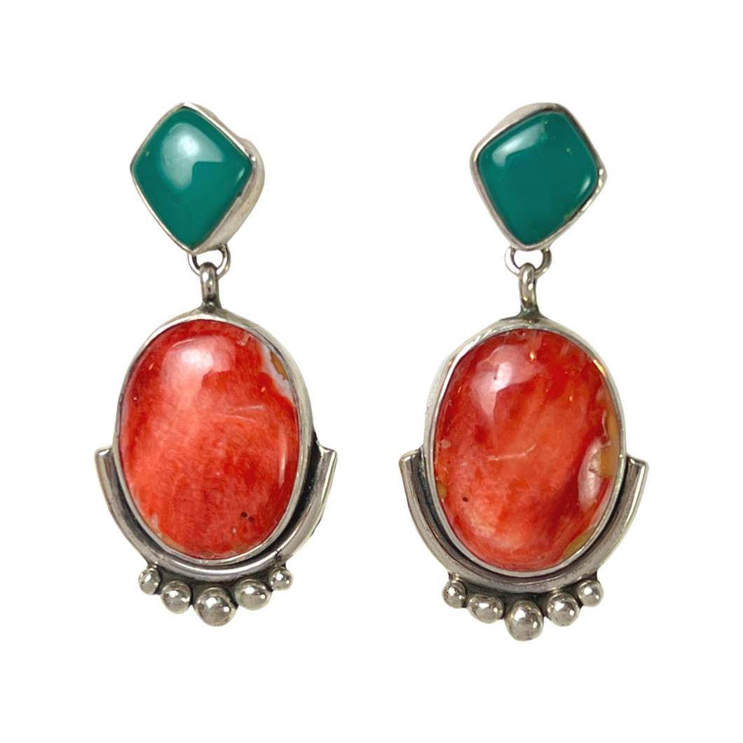 Navajo Native American Turquoise and Spiny Oyster Shell Earrings by Etta Endito SKU232383